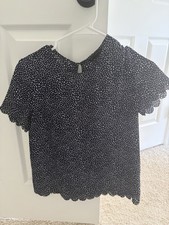 Banana Republic Navy White Polka Dot Scalloped Button Blouse Petite XS Women