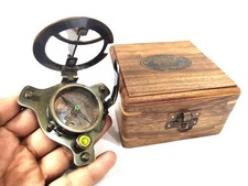 Brass sundial compass with wooden box working sundial compass