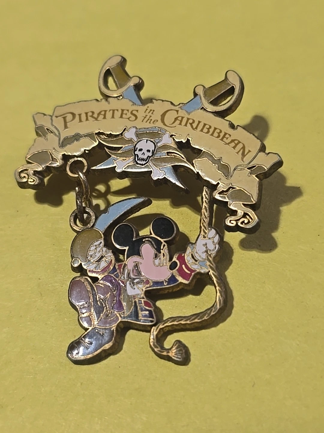 Disney Pirates of the Caribbean Dangle Pin Mickey Mouse Pirate - Used
