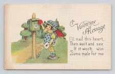 Postcard  Valentine Little Girl Dropping Letter Mail Box Artist Signed Unposted