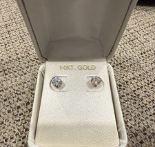 Solid 14K Yellow Gold Children's Earrings Studs 4.92 mm Cubic Zirconias