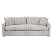 Essentials For Living Clara 86" Slim Arm Sofa in Windowpane/Natural Gray Oak