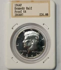 1964 Cameo Proof Kennedy Half Dollar, Vintage Hannes Tulving Holder, Slb-6430C