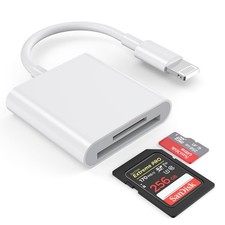 SD Card Reader for iPhone/iPad, Apple MFi Certified 2 in 1 Lightning, White