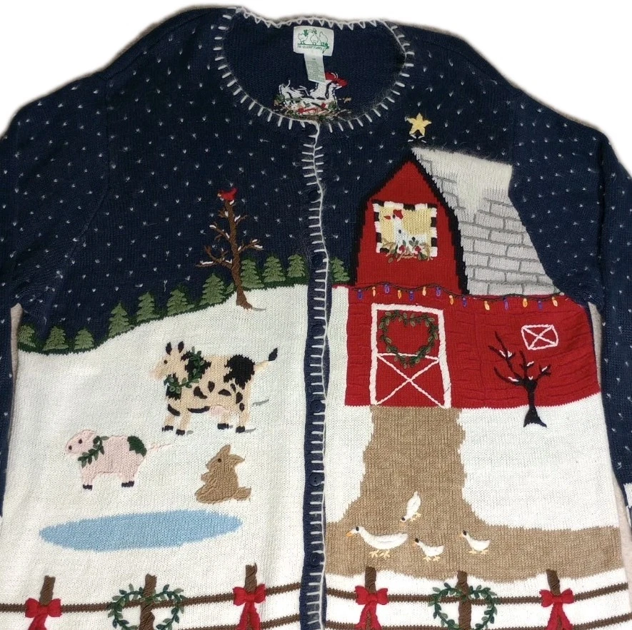 Vintage Quacker Factory Cardigan Christmas Sweater Winter Farm Animals Plus 3X - Image 2 of 4