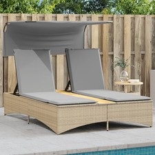 Chaise Longue Double et Auvent et Coussins Bain de Soleil Résine Tressée vidaXL