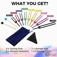 9-Piece Chakra Tuning Fork Set With Case For Sound Healing And Meditation