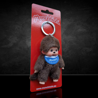 4'' Monchhichi Keychain - Classic Boy, Blue Bib Mascot - Authentic Plush Mascot