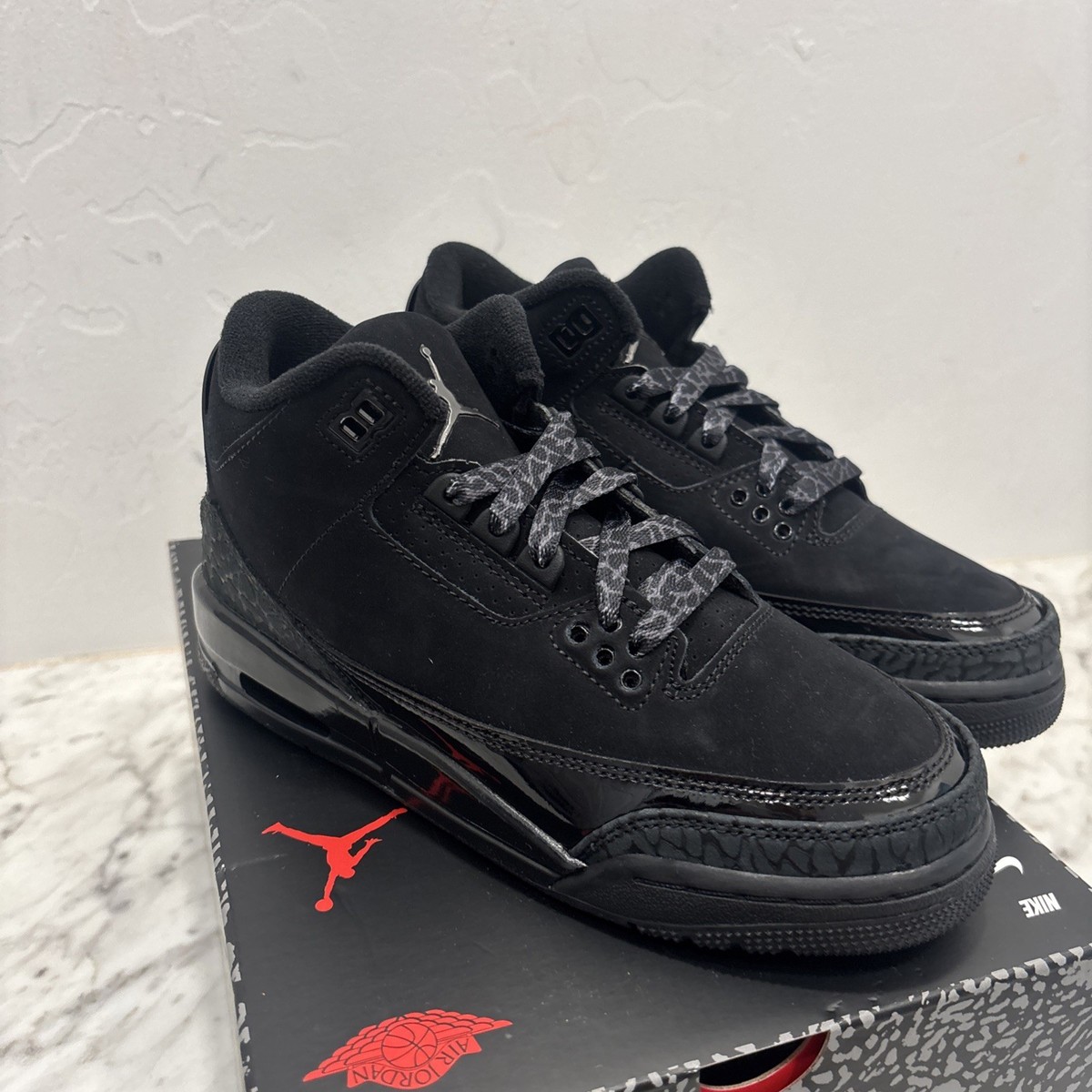 Air Jordan 3 Retro 'Black Cat' Black Sneakers, Size 4Y / 5.5W BNIB
