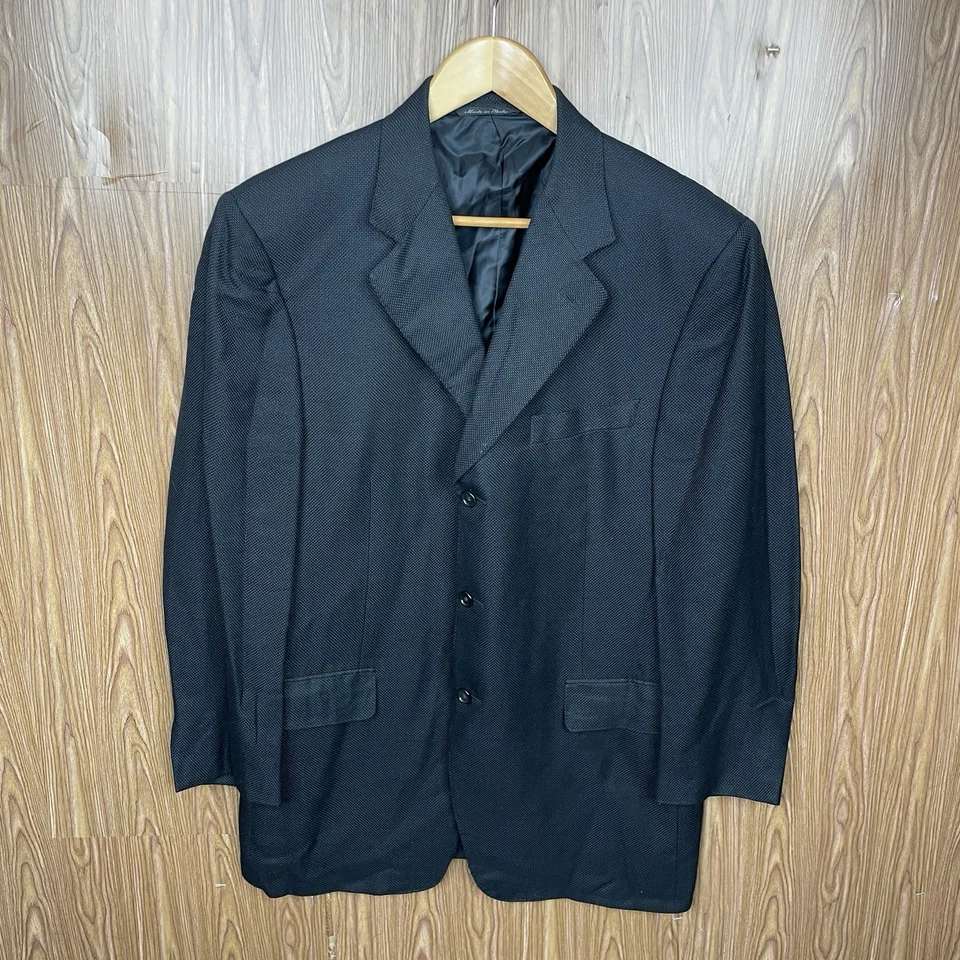 Abrigo Deportivo Canali Hecho en Italia para Hombres 42R Delgado Negro Lana de Seda Sólida Tres Botones Foto 2 de 4