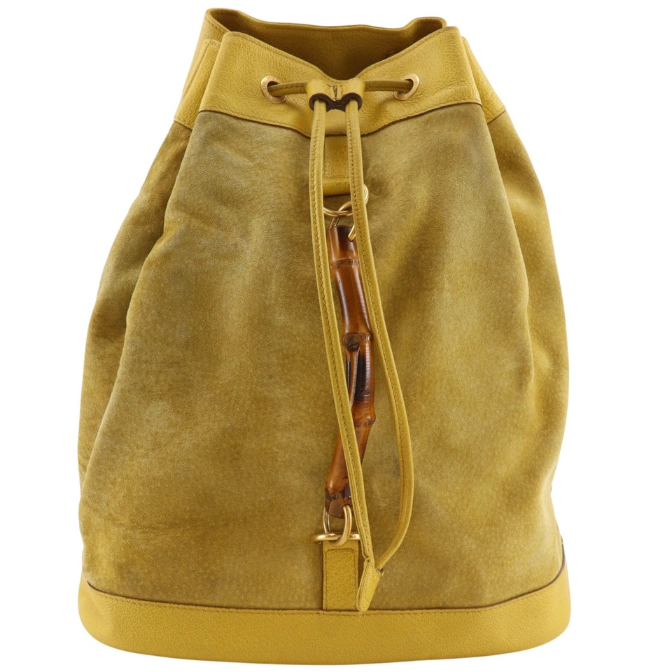 Gucci Bamboo Backpack Vintage Suede Leather Yellow Women Size 38cm