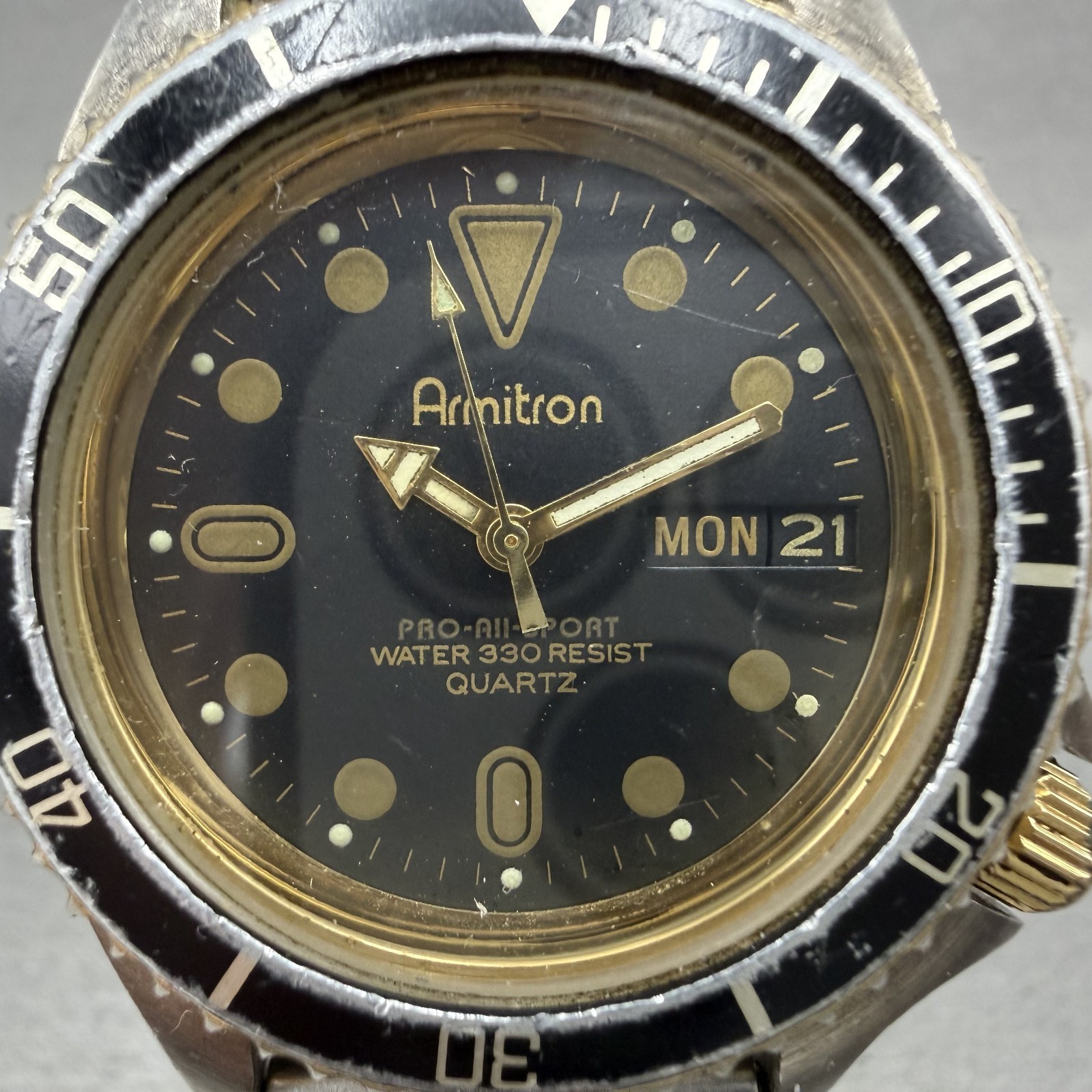 Armitron Pro All Sport Dive Watch Men 37mm Black Dial Two Tone Daydate New Batt