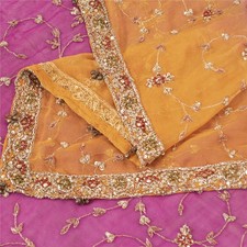 Sanskriti Vintage Long Dupatta Pure Georgette Red Hand Beaded Zardozi Stole