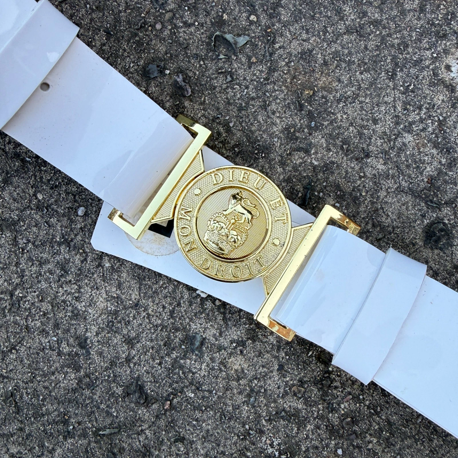 Dieu Et Mon Droit General Service Regimental PVC Belt & Buckle White No.2 Dress - Picture 3 of 5