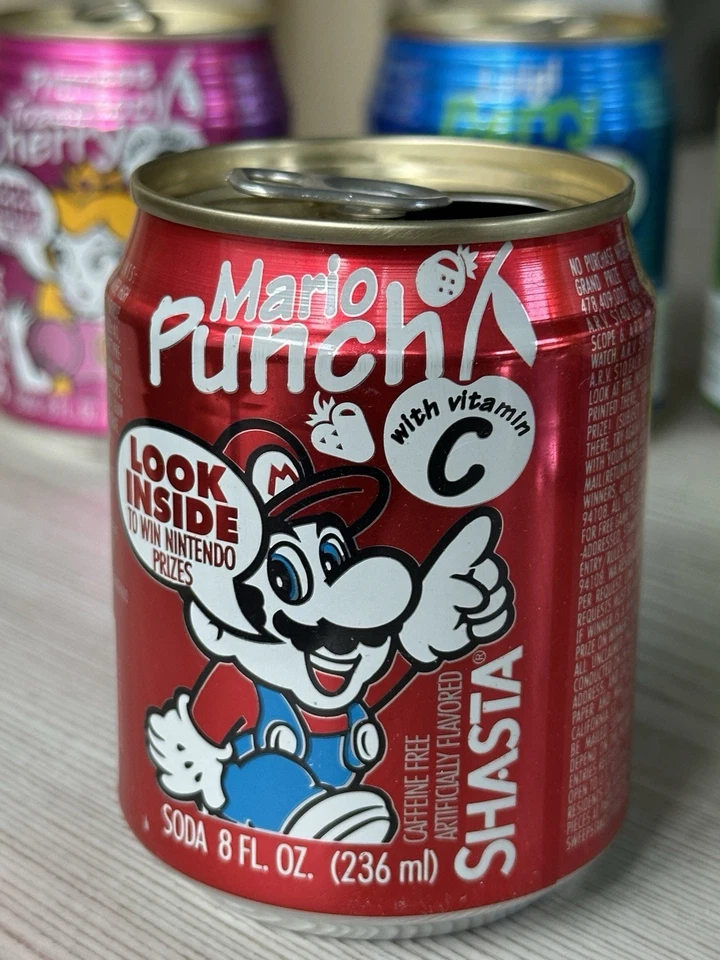 Nintendo Super Mario Bros Shasta 8 oz Soda Can Set 1993 Yoshi Luigi Princess - Image 3 of 4