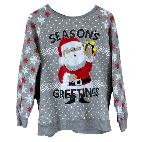 Rudolph Weihnachtssweatshirt Damen XXL grau Weihnachtsmann Grafik Urlaub gemütlich festlich