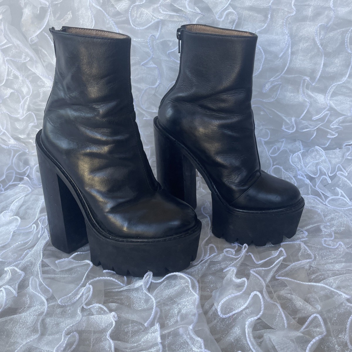 Jeffrey Campbell Mulder Black Leather Platform Boots Heels Goth