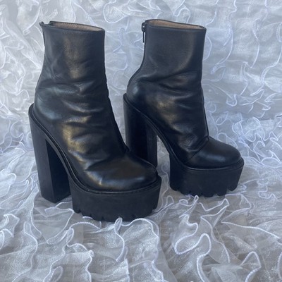 Jeffrey Campbell Mulder Black Leather Platform Boots Heels Goth