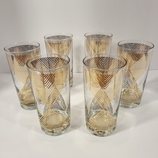 Georges Briard Signed 22K Gold Chevron Highball Glasses 6 Iconic MCM Designer