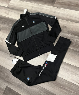 NWT Puma BMW Motorsports Men's Black Tracksuit Jacket Medium + Pants Small