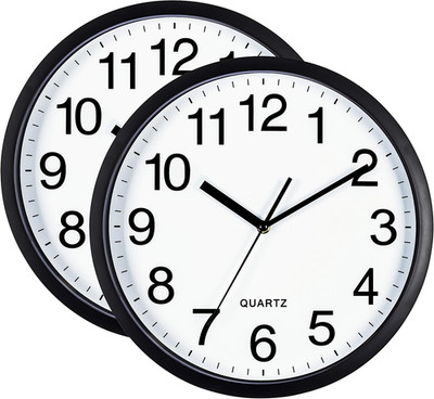 Black Wall Clock 2 Pack Silent Non Ticking 10 Inch Bold Quality Quartz Battery O