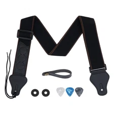 tifanso Guitar Strap, Soft Cotton Straps With 3 Pick Holders, Large, Black