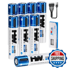 HW AAA Rechargeable Lithium Battery 1.5V 8-Pack 1300mWh 3A with USB-C Cable for