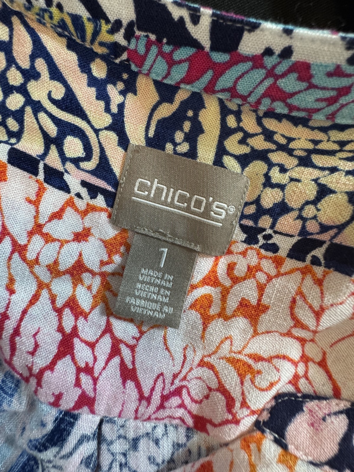 Chicos Shirt 1 Medium Multicolor Patchwork 3/4 Sl… - image 2
