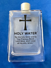 LG HOLY WATER Glass Bottle 4 ounces 4-1/2 Glass Metal Precious Blood
