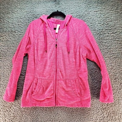 Green Tea Jacket Womens Large Pink Full Zip Polyester Fleece Hoodie