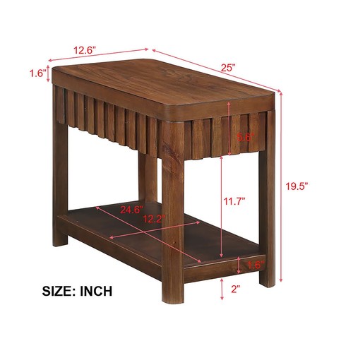 25'' Rectangular Farmhouse Solid Pine Wood End Table with Open Storage Shelf - Picture 3 of 13
