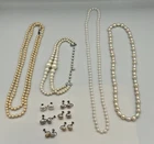Vintage White Beaded Pearl Like Costume Jewelry Necklace & Earring Lot