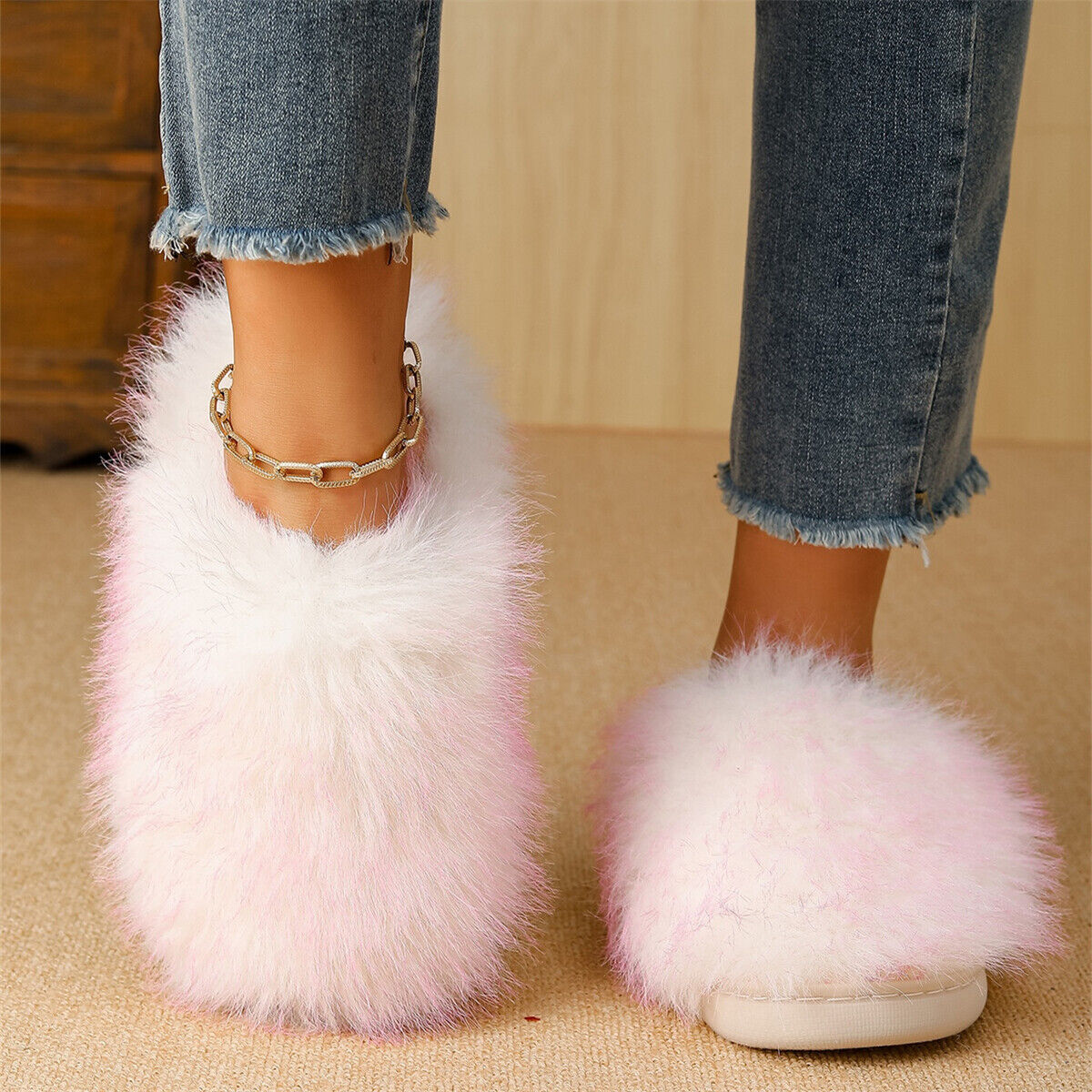 PANTOFOLA D’ORO Accoglienti Pantofole in Pelliccia Ecopelliccia da Donna Colore Sfumato Antiscivolo Interno Casa Scarpe