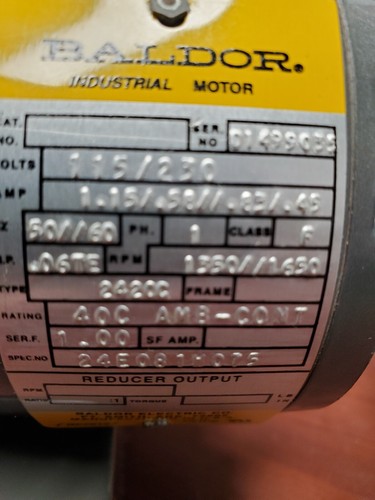 Baldor 24E081W075 HP .06TE, Rpm 1350-1650, .79 Amp, 115V Type 2420C - Picture 3 of 4