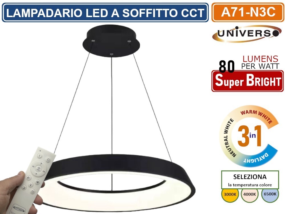 Lampadario Circolare LED A71-N3C 43W CCT - Luce Intelligente Moderna