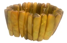 Vintage Bracelet Chunky Orange Stretch Died Mother Of Pearl Abalone Shell MOP