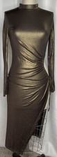 SHEIN WOMEN'S BODYCON DRESS MOCK NECK LONG SLEEVE OPEN LEG GOLD SIZE MEDIUM  