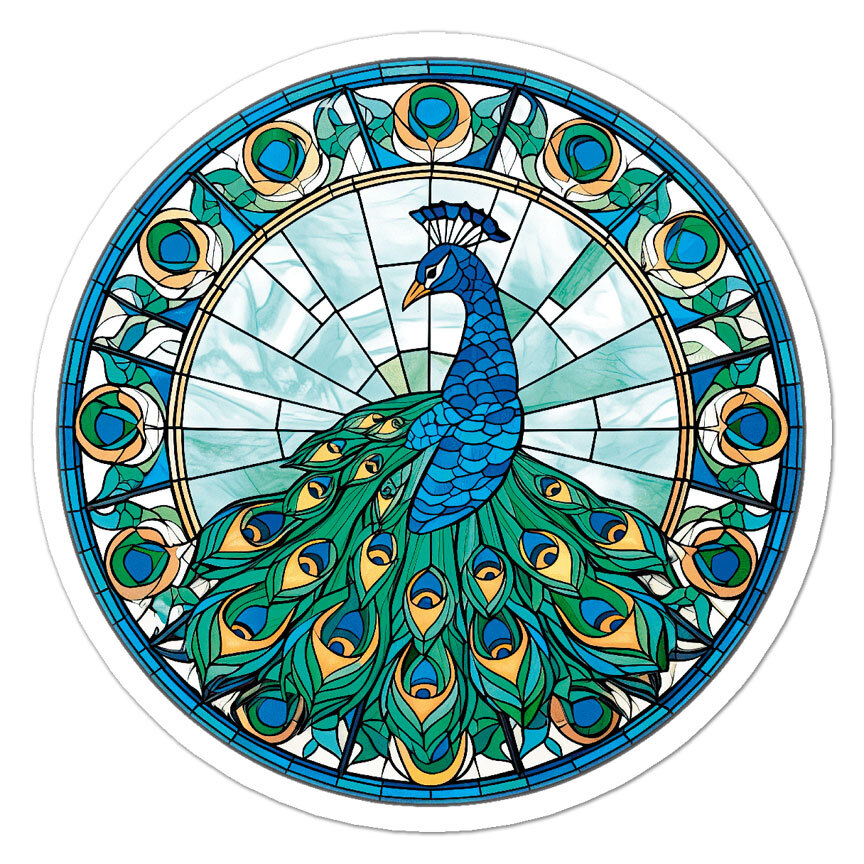 Stained Glass Peacock, Vinyl Decal Sticker, Indoor Outdoor, 3 Sizes ...