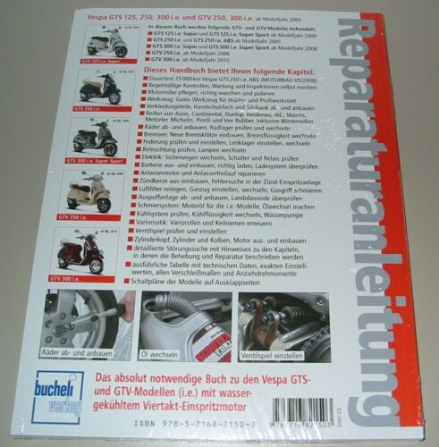 Reparaturanleitung Vespa GTS GTV 125 250 300 mit Einspritzmotor ab 2005 Buch NEU - Picture 2 of 2