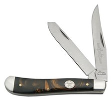 Large 2 Blade Trapper Folding Pocket Knife Black Pearl Handles 973-BK