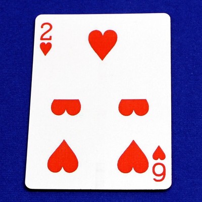 2 Hearts / 6, Half Horizontal. Blue Bicycle Gaff Playing Card, Custom Printed