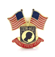 Wholesale Lot of 12 POW MIA Shield With 2 USA Flags Lapel Hat Pin Marines PPM483