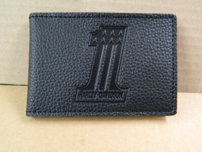 Harley-Davidson MINI Börse Herren schwarz No 1 Logo Leder nur Karten, Druckknopf