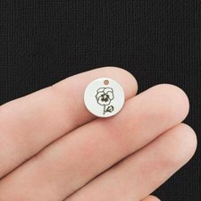Birth Flower Stainless Steel 13mm Round Charms - February Violet - BFS007-5947