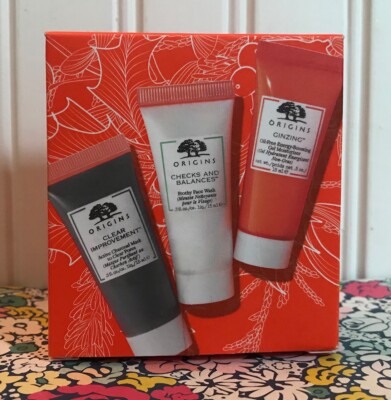ORIGINS JOYFUL FAVES - CLEAR IMPROVEMENTS MASK face wash & GINZING MOISTURIZER 