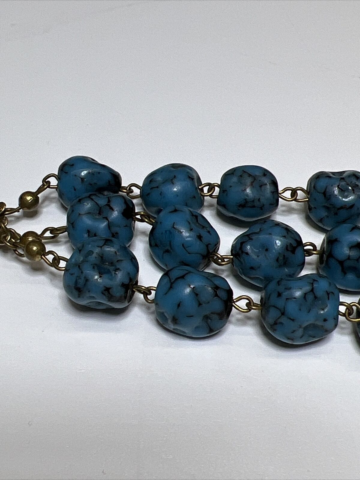 Rare Turquoise Colored and Brass 3 Strand Vintage… - image 18