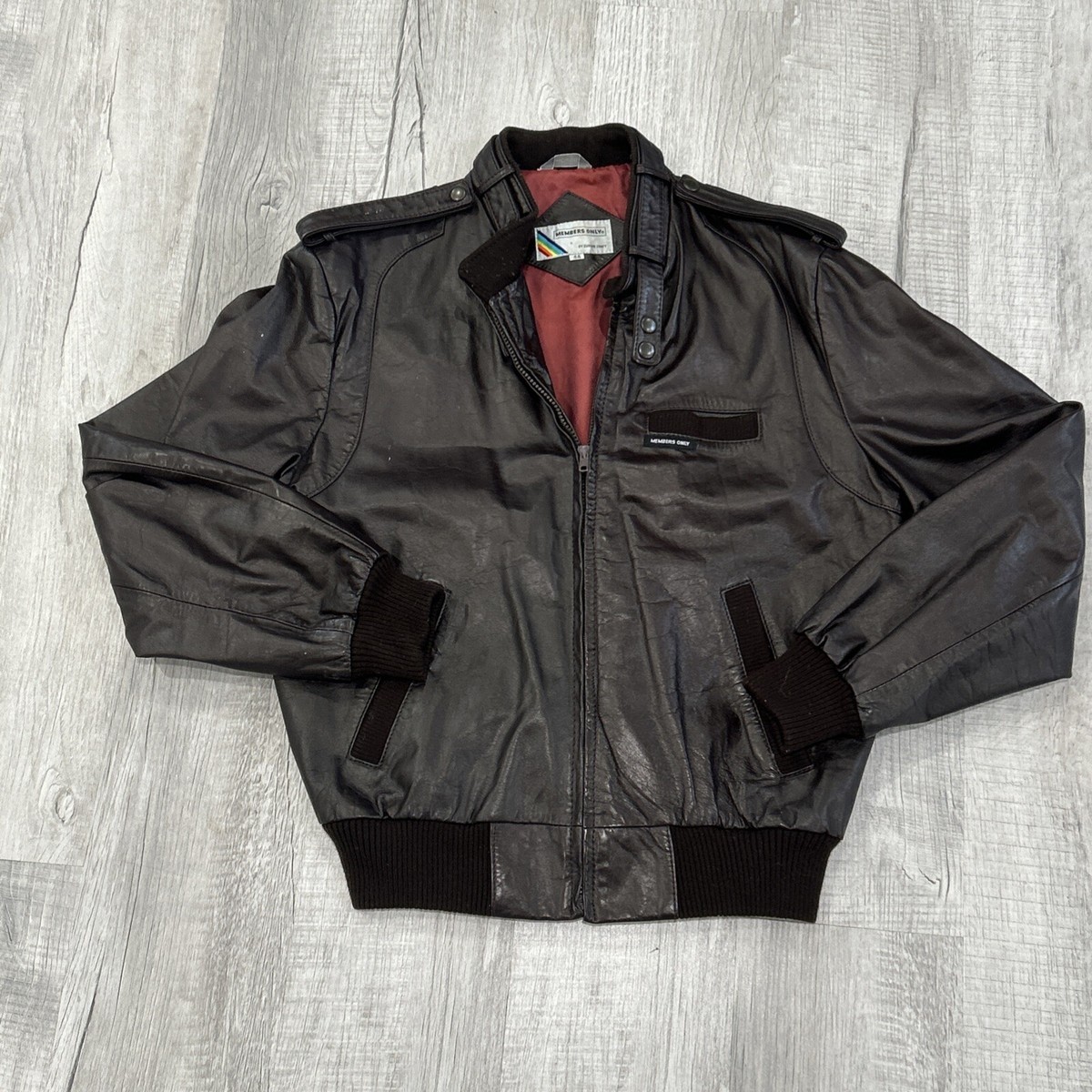 【U LAN】Onta cut leather bomber jacket VTG Members Only Leather Jacket Mens SZ 44 Brown Bomber