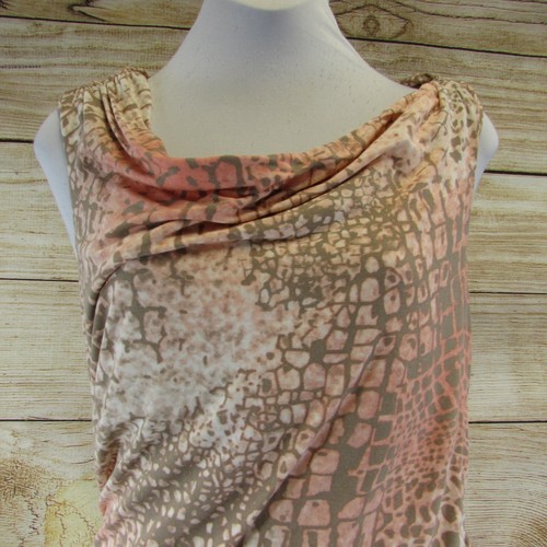 Tommy Bahama Pink Tan Sheath Dress Size L Sleeveless Scoop Neck Ruching NEW $138 - Picture 5 of 11
