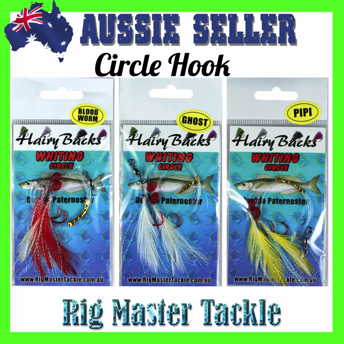 Whiting Hairy Backs Double Paternoster Pre-Made Circle Hook Rigs In 3x  Colours