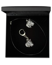 Bull Terrier type 3 - set necklace, keyring with a dog, black box, Art Dog USA